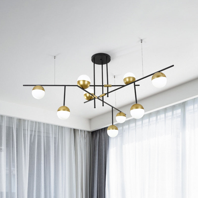 Postmodern Hanging Chandelier With Cream Ball Glass Shade - Black/Gold Finish 1/3-Tier 3/9 Bulbs