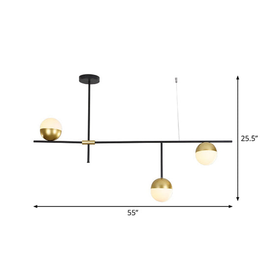 Postmodern Hanging Chandelier With Cream Ball Glass Shade - Black/Gold Finish 1/3-Tier 3/9 Bulbs