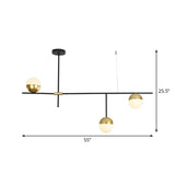 Postmodern 1/3-Tier Hanging Chandelier - Cream Ball Glass Black And Gold 3/9 Bulbs Ceiling