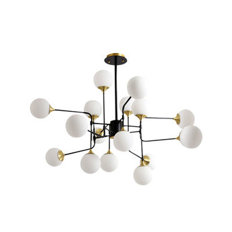 Modern Black And Gold Branch Hanging Lamp With Milky Ball Glass Chandelier Light Fixture -