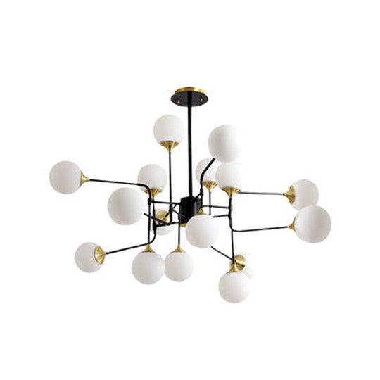 Modern Black And Gold Branch Hanging Lamp With Milky Ball Glass Chandelier Light Fixture -