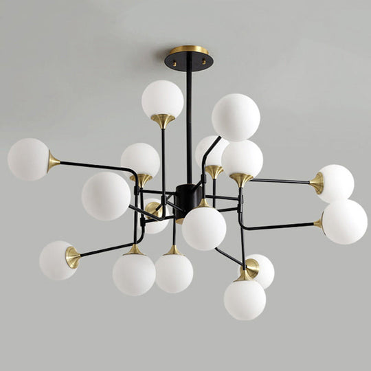 Modern Black And Gold Branch Hanging Lamp With Milky Ball Glass Chandelier Light Fixture -