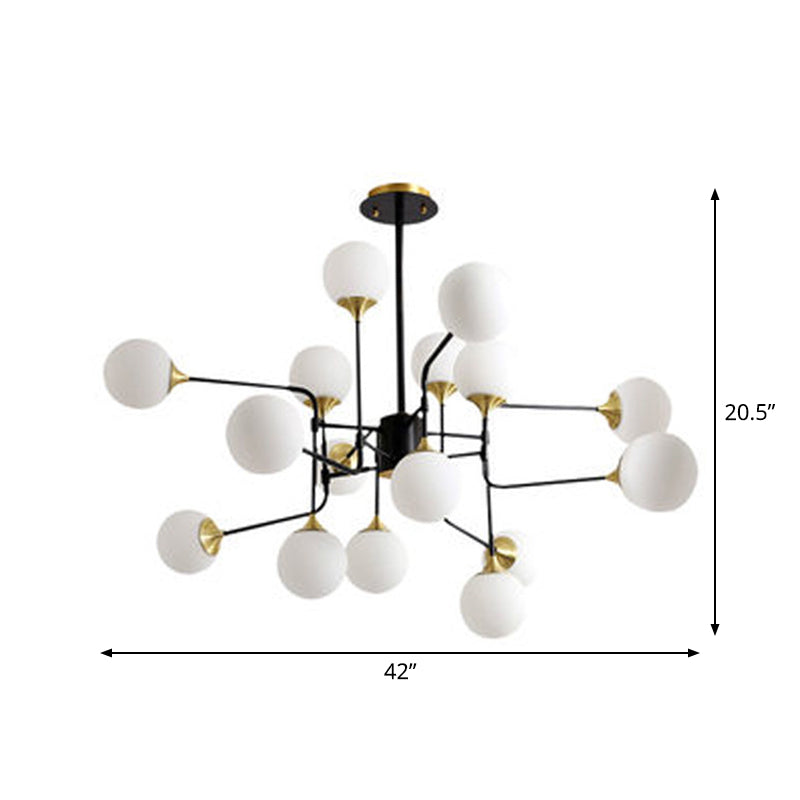 Modern Black And Gold Branch Hanging Lamp With Milky Ball Glass Chandelier Light Fixture -