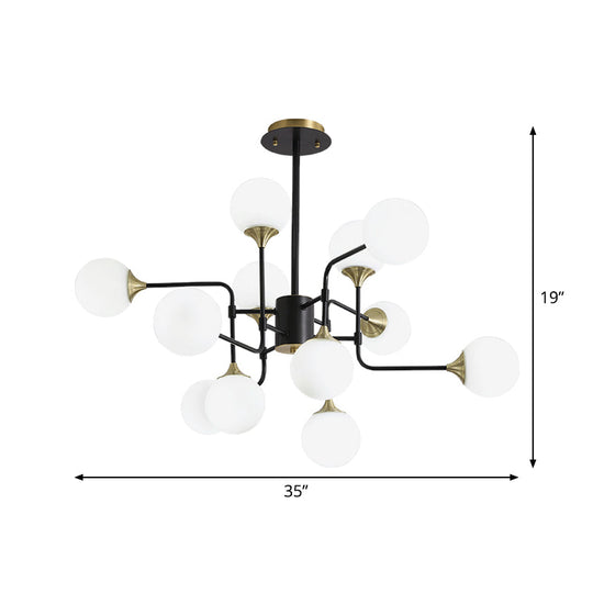Modern Black And Gold Branch Hanging Lamp With Milky Ball Glass Chandelier Light Fixture -
