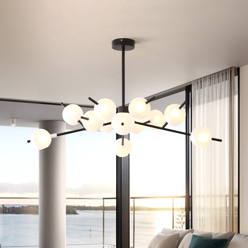 Modern Metal Chandelier - 9/12 Bulbs Bedroom Suspension Light In Black/Gold With Acrylic Shade
