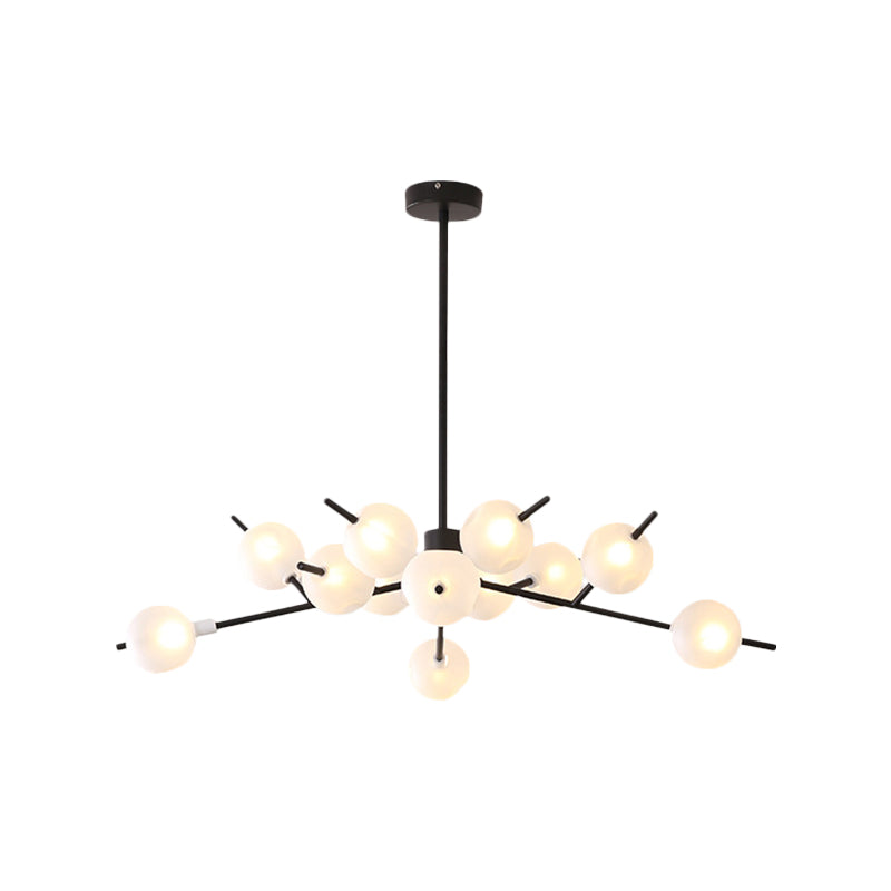 Modern Metal Chandelier - 9/12 Bulbs Bedroom Suspension Light In Black/Gold With Acrylic Shade