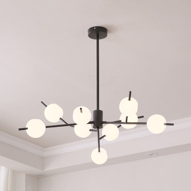 Modern Metal Chandelier - 9/12 Bulbs Bedroom Suspension Light In Black/Gold With Acrylic Shade