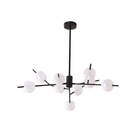 Modern Metal Chandelier - 9/12 Bulbs Bedroom Suspension Light In Black/Gold With Acrylic Shade