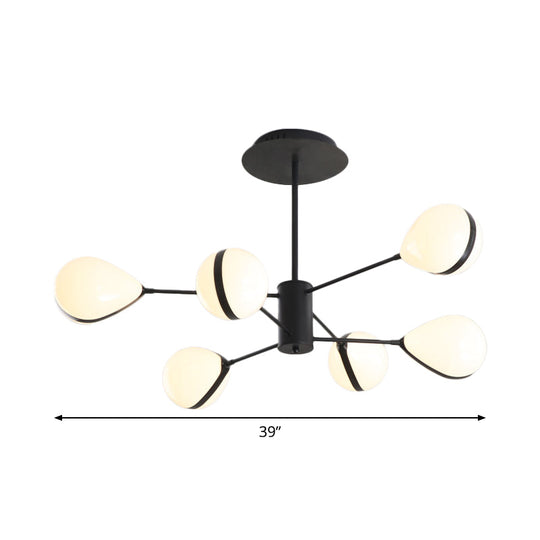 Modern Black Droplet Shade Ceiling Hang Light Chandelier | Cream Glass 6/8/10 Heads Warm/White