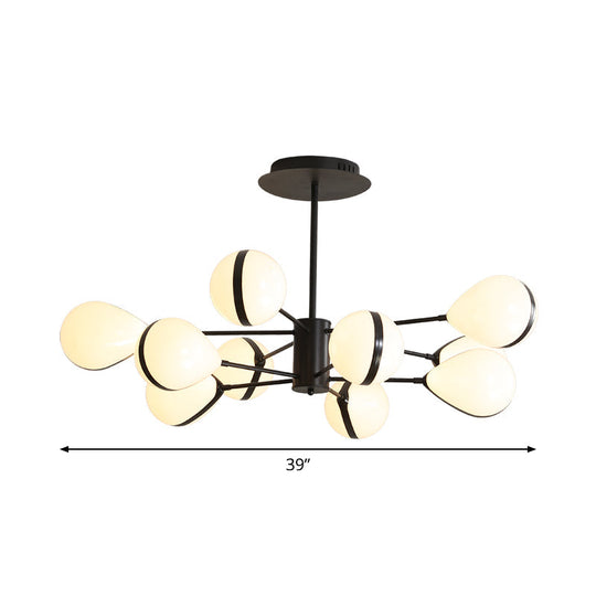 Modern Black Droplet Shade Ceiling Hang Light Chandelier | Cream Glass 6/8/10 Heads Warm/White
