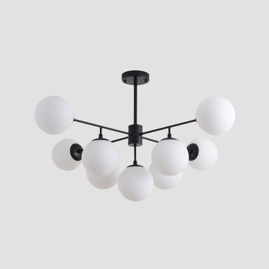 Iron Branch Chandelier Lamp With Black/Gold Hanging Pendant Light And Opal Glass Shades - 9/11