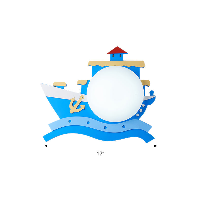 Kindergarten Nautical Ceiling Lamp - Wood Steamship Flush Mount Light