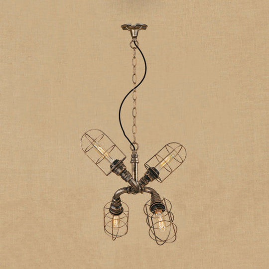Coastal Style Bronze/Antique Silver Hanging Chandelier Pendant Light With 4-Light Caged Design And