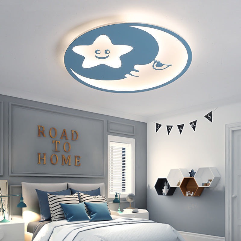 Child’s Bedroom Blue Led Acrylic Ceiling Light With Smiling Moon & Stars / White