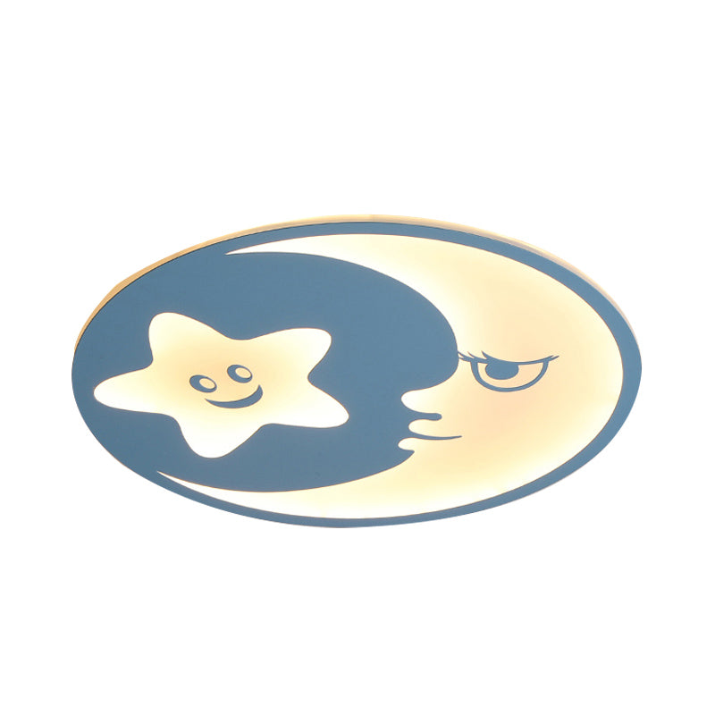 Childs Bedroom Blue Led Acrylic Ceiling Light With Smiling Moon & Stars