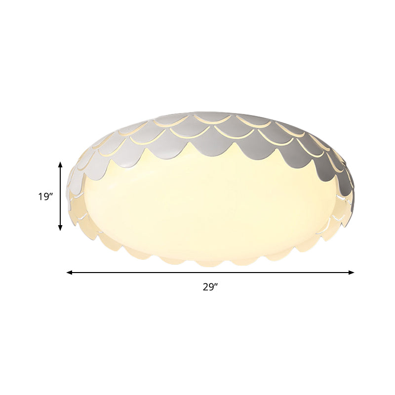 Contemporary Metal White Led Ceiling Lamp With Fish Scale Design - Ideal For Dining Room