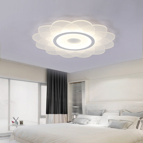 Cartoon White Led Flush Ceiling Light - Childs Bedroom Blossom Acrylic Fixture