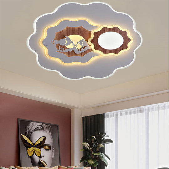 Romantic Acrylic Blossom Ceiling Mount Flush Light In White For Adult Bedroom / D