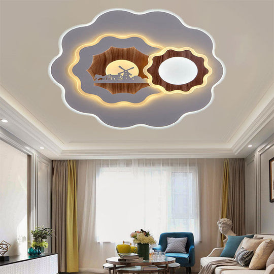 Romantic Acrylic Blossom Ceiling Mount Flush Light In White For Adult Bedroom / E