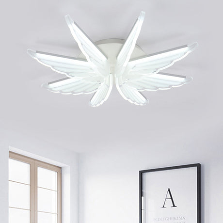 Romantic White Wing Flush Led Ceiling Lamp For Baby Room / 16.5