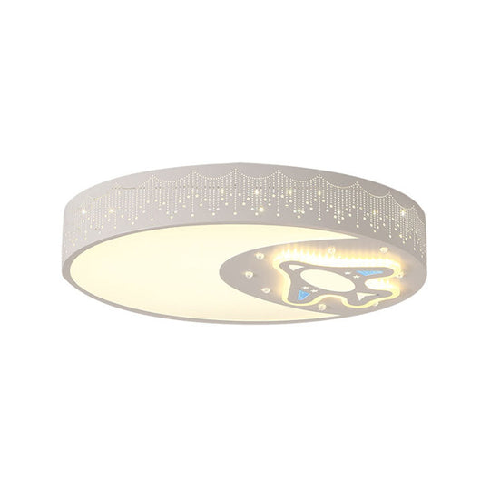 Rocket Metal Ceiling Lamp For Game Room - Stylish White Moon Flush Mount Light