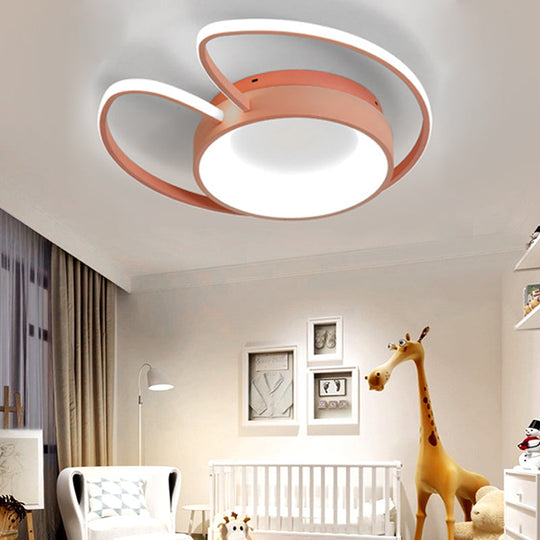 Stylish Round Macaron Flush Ceiling Light With Acrylic Wing Design For Living Room Pink / 16.5’