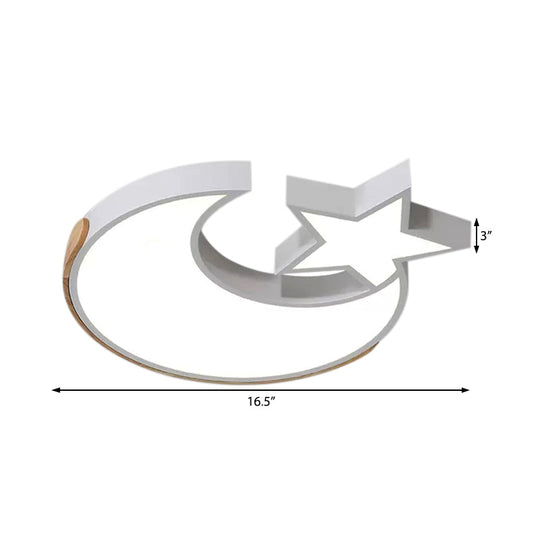 Stylish White Led Ceiling Light: Star And Moon Acrylic Flushmount For Study Room