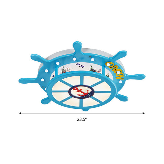 Nautical Blue Rudder Boys’ Bedroom Ceiling Lamp - Acrylic Flush Light
