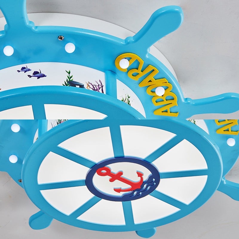 Nautical Blue Rudder Boys Bedroom Ceiling Lamp - Acrylic Flush Light