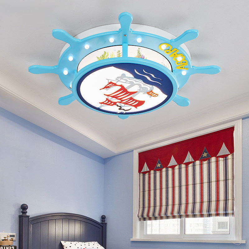 Nautical Ship Boys Bedroom Ceiling Light Blue Wood Rudder Mount