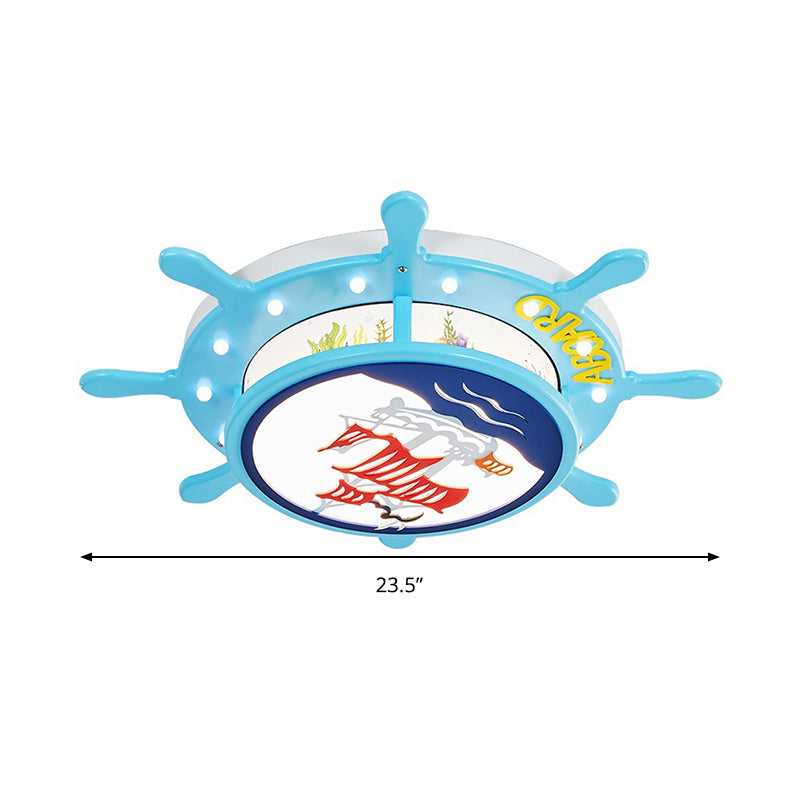 Nautical Ship Boys Bedroom Ceiling Light – Blue Wood Rudder Mount