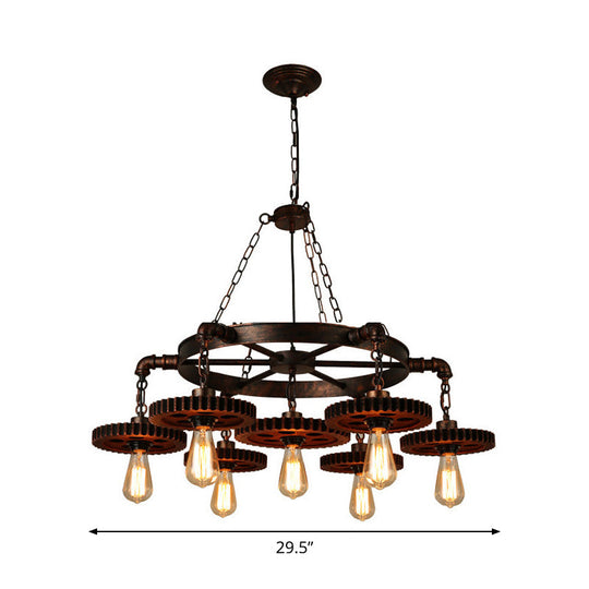 Antique Bronze Wood Carved Gear Chandelier: Loft-Style Pendant Lamp With 1/3/7-Bulb Bistro Down