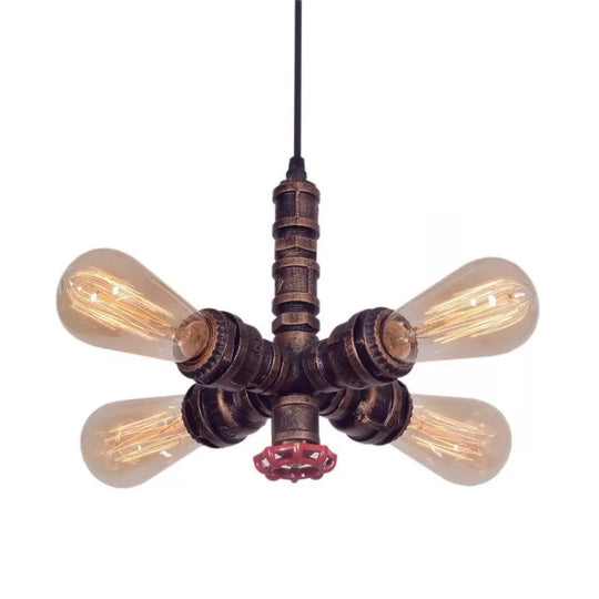 Metal Pendant Chandelier - 4-Light Radial Design In Bronze/Black Perfect For Living Room