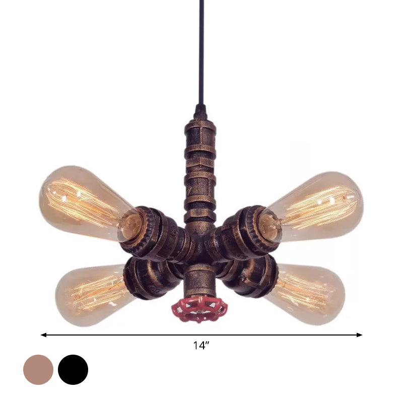 Metal Pendant Chandelier - 4-Light Radial Design In Bronze/Black Perfect For Living Room