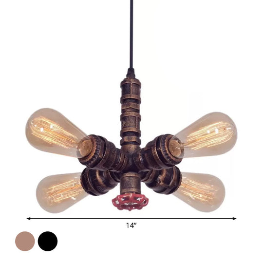 Metal Pendant Chandelier - 4-Light Radial Design In Bronze/Black Perfect For Living Room