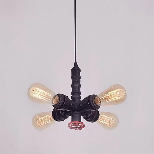 Metal Pendant Chandelier - 4-Light Radial Design In Bronze/Black Perfect For Living Room