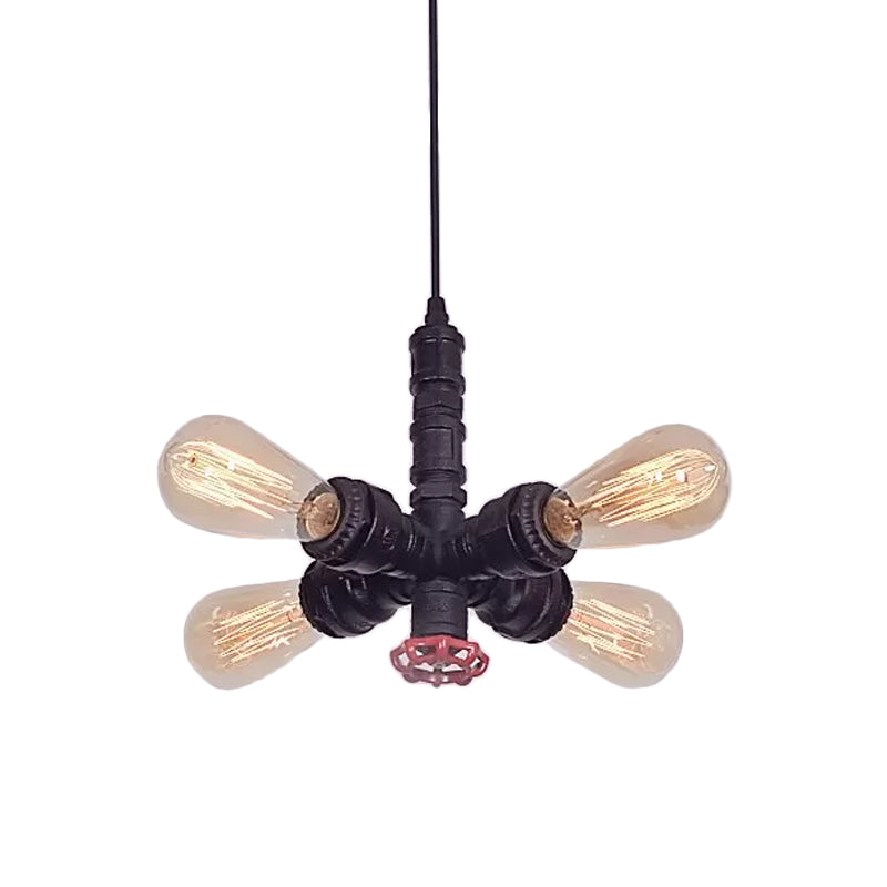 Metal Pendant Chandelier - 4-Light Radial Design In Bronze/Black Perfect For Living Room