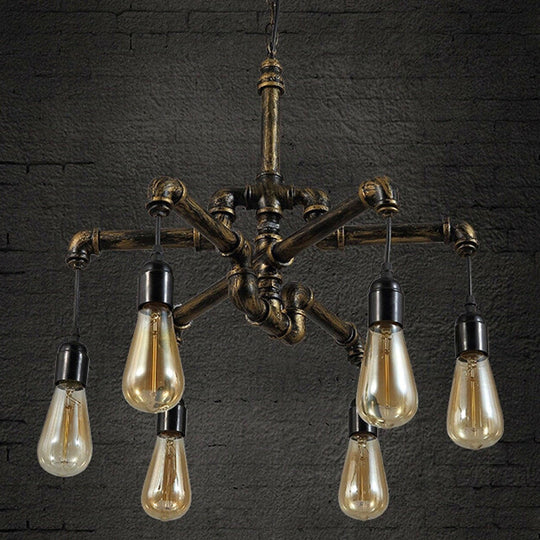 Industrial Brass Hanging Lamp Plumbing Pipe Chandelier Light Fixture - Iron Antique 4/6 Bulb Design