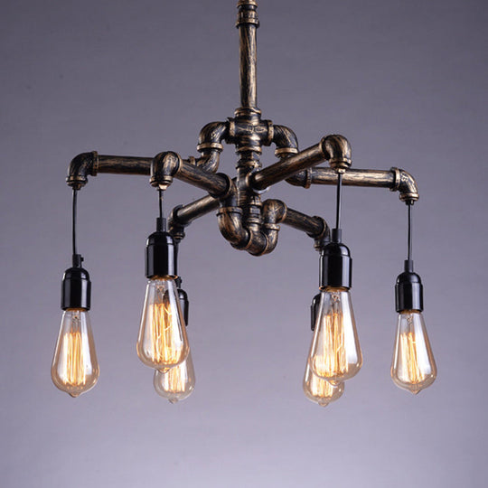 Industrial Brass Hanging Lamp Plumbing Pipe Chandelier Light Fixture - Iron Antique 4/6 Bulb Design
