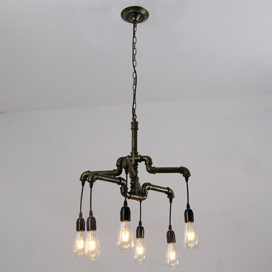 Industrial Iron 2-Layer Water Pipe Chandelier With Bronze Finish - 4/6 Heads Dining Room Ceiling