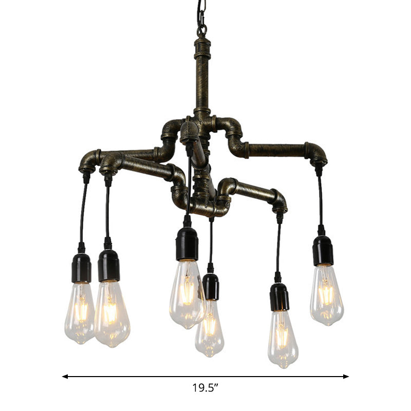 Industrial Iron 2-Layer Water Pipe Chandelier With Bronze Finish - 4/6 Heads Dining Room Ceiling