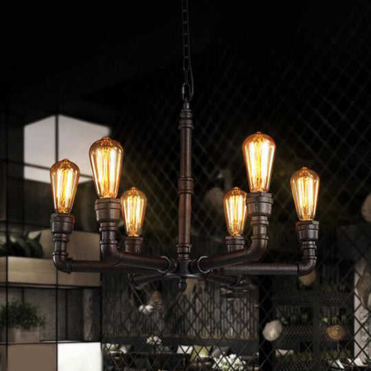 Steampunk Metal Black Chandelier With 3/6 Bulb Piping - Stylish Pendant Ceiling Light For Bistros
