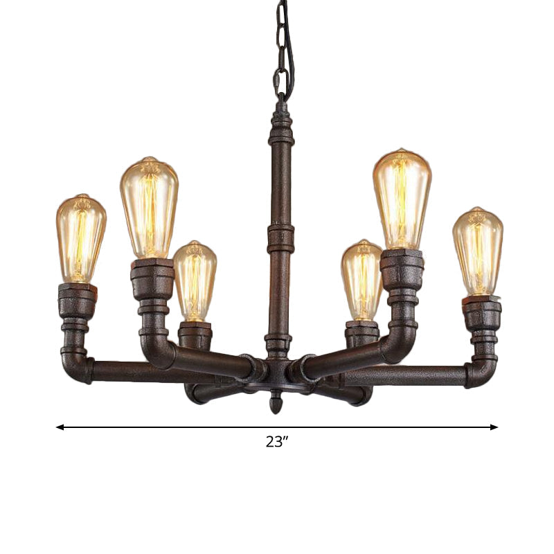 Steampunk Metal Black Chandelier With 3/6 Bulb Piping - Stylish Pendant Ceiling Light For Bistros