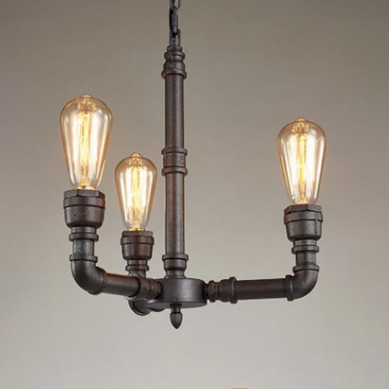 Steampunk Metal Black Chandelier With 3/6 Bulb Piping - Stylish Pendant Ceiling Light For Bistros