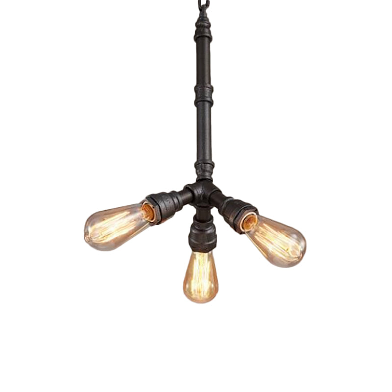 Steampunk Metal Black Chandelier With 3/6 Bulb Piping - Stylish Pendant Ceiling Light For Bistros