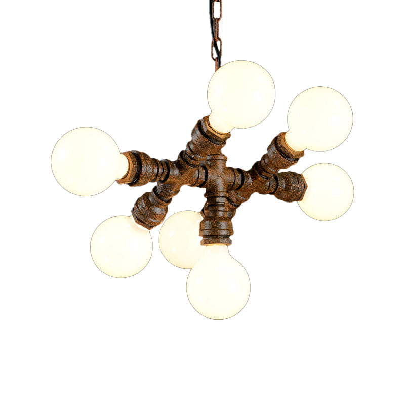Rustic Iron Chandelier - 7-Light Warehouse Water Pipe Hanging Lamp For Bistro Lighting