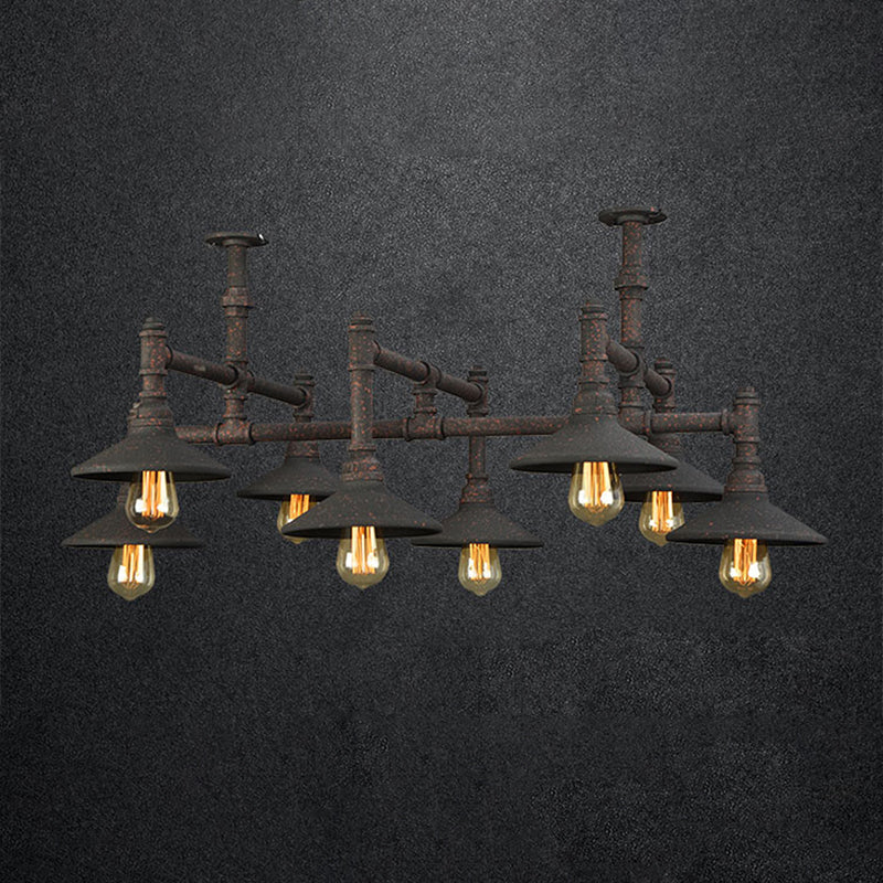 Steampunk Iron Chandelier With Saucer Shade - Black/Rust Finish 5/8/11 Bulbs Ideal For Living Room