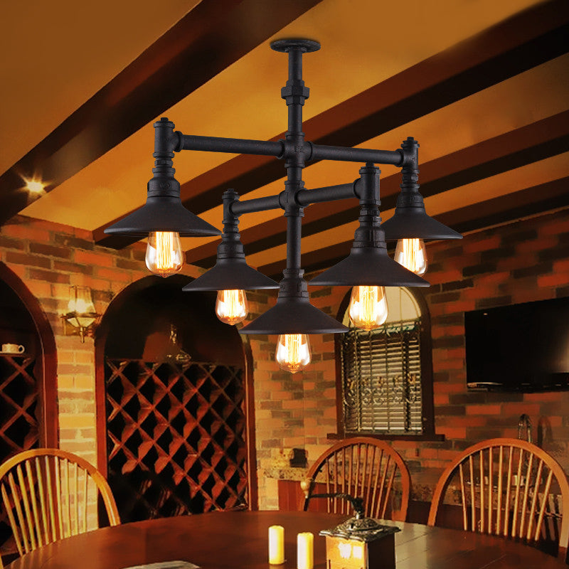 Steampunk Iron Chandelier With Saucer Shades In Black/Rust - 5/8/11 Bulbs For Living Room Piping