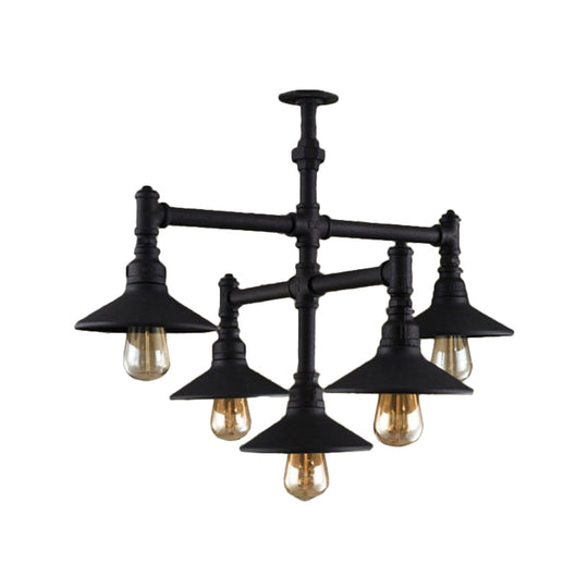 Steampunk Iron Chandelier With Saucer Shades In Black/Rust - 5/8/11 Bulbs For Living Room Piping