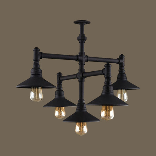 Steampunk Iron Chandelier With Saucer Shades In Black/Rust - 5/8/11 Bulbs For Living Room Piping